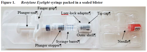 Restylane Eyelight Syringe packed in a sealer blister