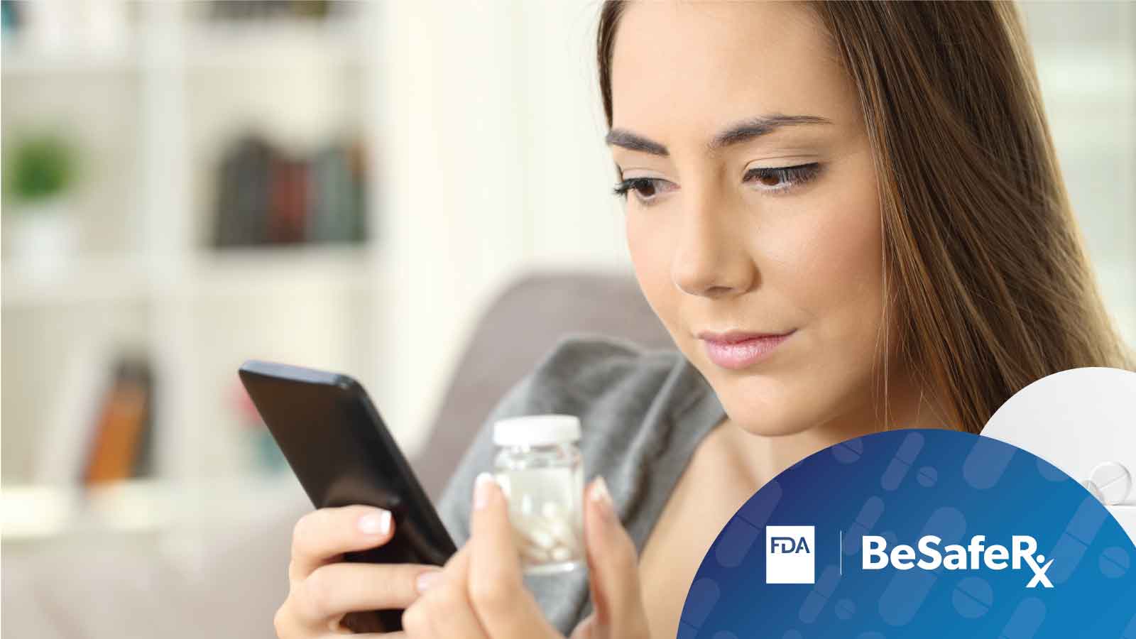 Woman Holding Phone and a Bottle of Medication