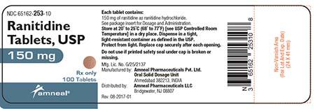 Product label, Amneal Ranitidine Tablets, USP 150 mg Rx only 100 Tablets