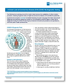 A small image of the first page of the PDF version of A Closer Look at COVID-19 Diagnostic Testing webpage