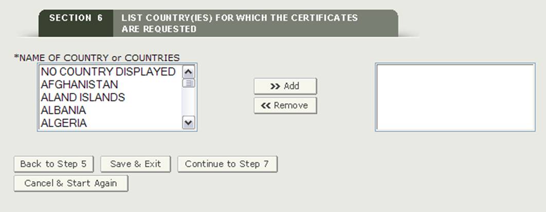 Section 6: List of Countries