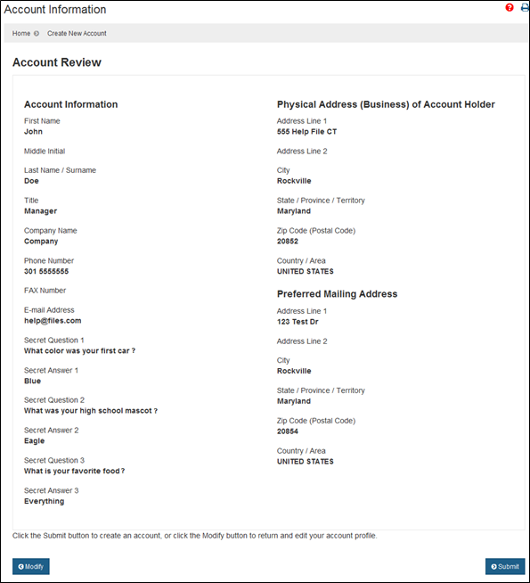 FDA Industry Systems User Guide: Create New Account (Figure 4)