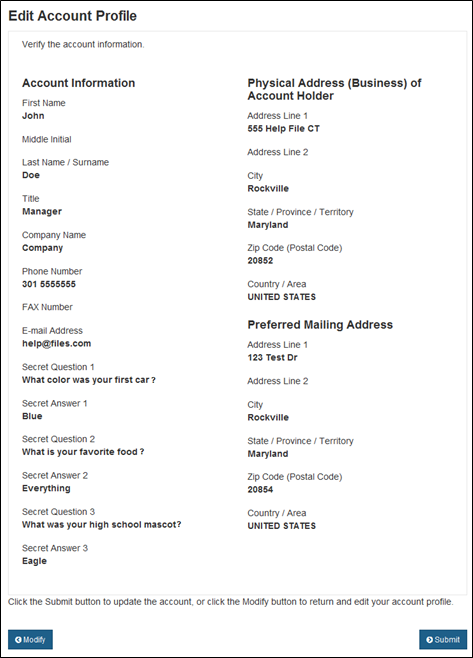 FDA Industry Systems User Guide: Edit Account Profile - Figure 3