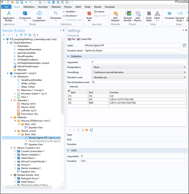 Screenshot of Define the temperature dependent material