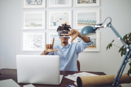 Man using virtual reality headset