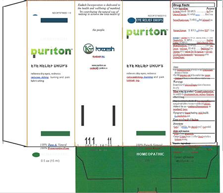 Box Label, Puriton Eye Relief Drops