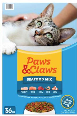 28. “Paws & Claws Seafood Mix, cat food”