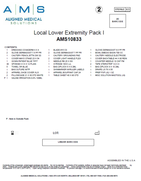 “Local Lower Extremity Pack Label product code AMS10833”