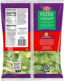 Back of package, Fresh Express Salsa! Ensalada Kit