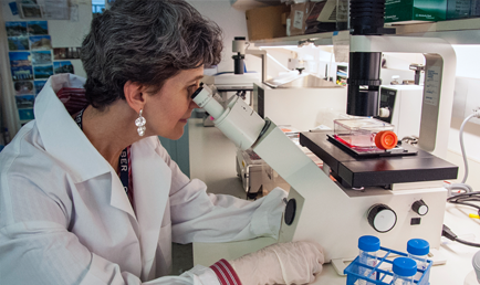 An FDA employee working in a lab