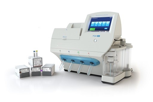 Picture of Oncomine Dx Target Test materials and the laboratory equipment that processes the results 