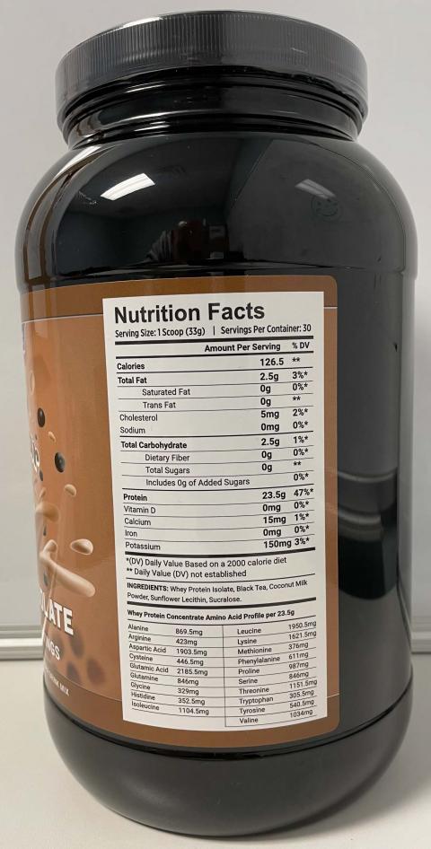 Image 11: “Boba Origin, Brown-Sugar Milk Tea, Whey Protein Isolate, Nutrition Facts”