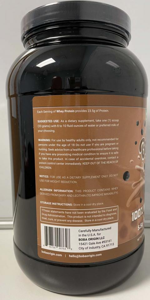 Image 12: “Boba Origin, Brown-Sugar Milk Tea, Whey Protein Isolate, Suggested Use”