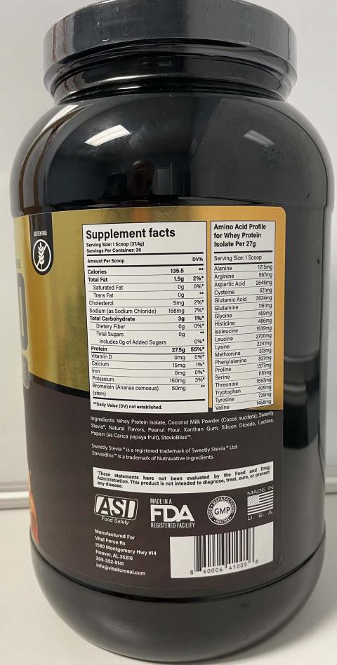 Image 17: “Vital Force Pureiso, Whey Protein isolate, Supplement Facts”