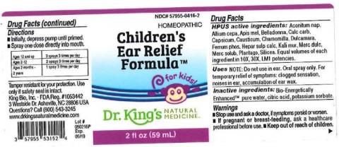 "Product label, Dr. Kings Childrens Ear Relief Formula, 2 fl oz"