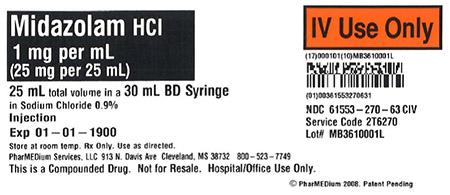 "1 mg/mL Midazolam HCl in 0.9% Sodium Chloride"