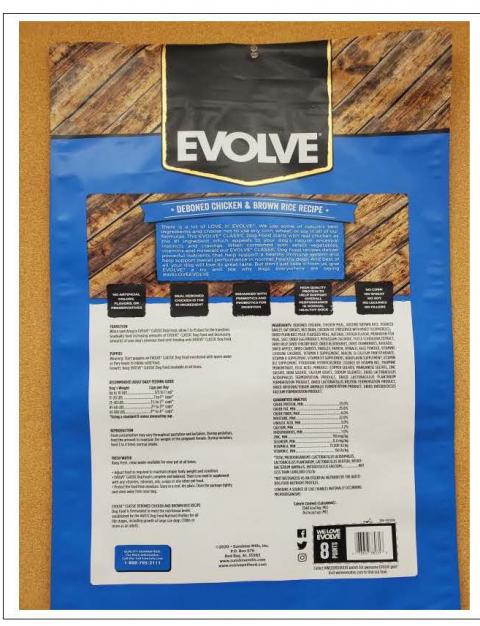 Back Image – Evolve Classic Super Premium Food – Ingredient Statement