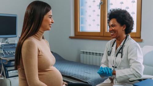 Image of pregnant woman and HCP consultation