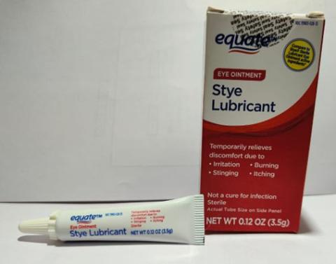 “Photograph of Equate Stye Lubricant Eye Ointment carton and tube, 0.12 oz.”