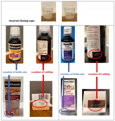 Robitussin cough and cold products labels and dosing cups