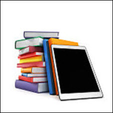 Tablet on stack of books