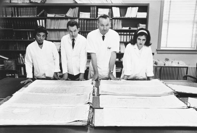 Members of the Krebiozen Analysis Team (c. 1963):  (from left) Alma Hayden, Wilson Brannon, Oscar Sammul, Ruth Kessler (FDA History Office)