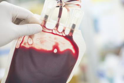 Close up blood bag in laboratory