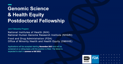 Accepting applications to the Postdoctoral Fellowship in Genomic Science and Health Equity