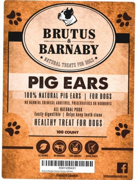 Label, Brutus & Barnaby Pig Ears, 100 count