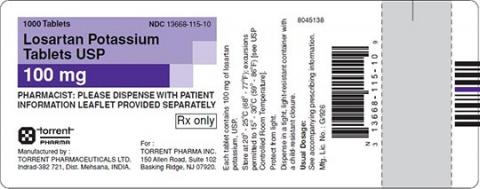 Label:  Losartan Potassium Tablets USP, 100 mg, 1000 Tablets, Torrent" 