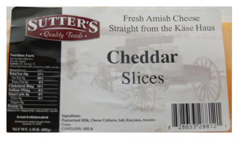 28812	Cheddar St Pk .75oz Slice	Sutters Quality Foods	1.5	LB	828653288126
