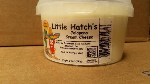 Little Hatch’s Jalapeno Cream Cheese, UPC code is 63818396147