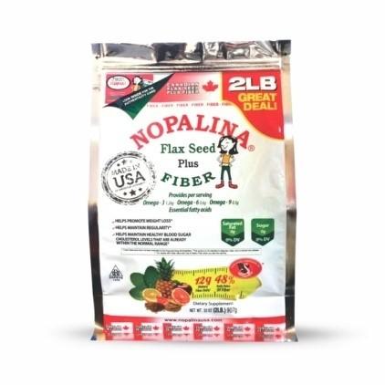 Nopalina Flax Seed Fiber (powder, 2 lb. bags, front)  UPC:890523000843