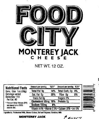 "Food City Monterey Jack Cheese, 12 oz"
