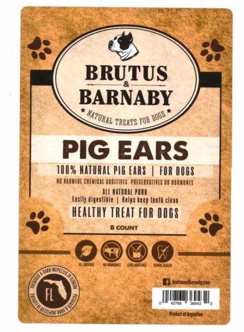 Label, Brutus & Barnaby Pig Ears, 8 count