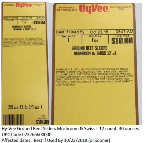 Hy-Vee Ground Beef Sliders Mushroom & Swiss label