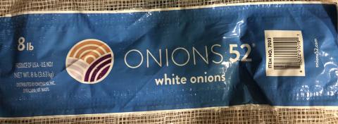 “Product label, Onions 52, Inc. white onions 8 lb”