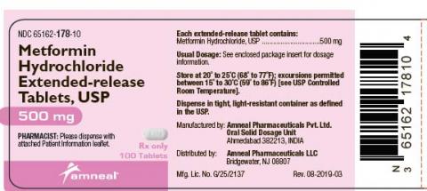 Label, Metformin Hydrochloride Extended-release Tablets, 500mg, 100 tablets