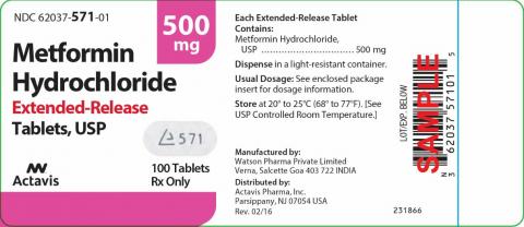 “Label, Actavis Metformin Hydrochloride Extended-Release Tablets, 500 mg, 100 tablets”