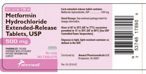 Label, Metformin Hydrochloride Extended-release Tablets, 500mg, 90 tablets, NDC 53746-178-90