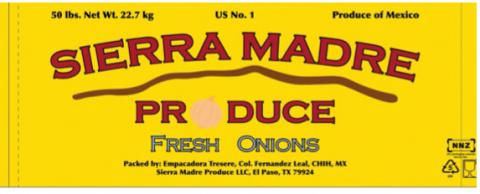 Label, Sierra Madre Produce Fresh Onions 50 lb