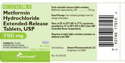 Label, Metformin Hydrochloride Extended-release Tablets, 750mg, 1000 tablets