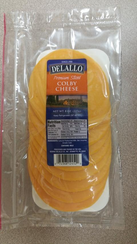 Label, Delallo Premium Sliced Colby Cheese