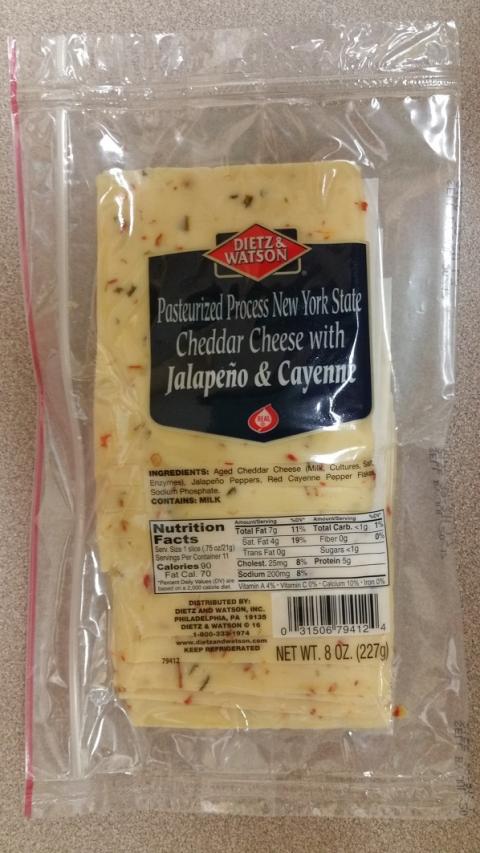Label, Dietz & Watson Pasteurized Process New York State Cheddar Cheese with Jalapeno & Cayenne