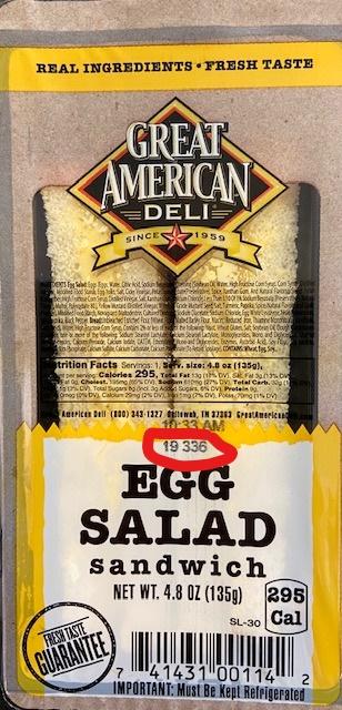 Label, Great American Deli Egg Salad Sandwich