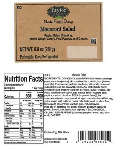 Label, Taylor Farms Macaroni Salad