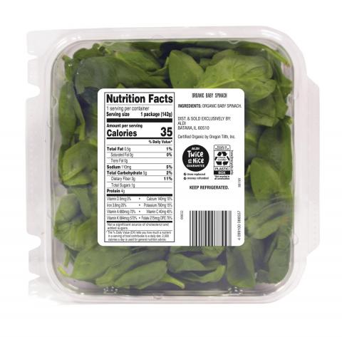 Photo 8 - Representative Labeling, Simply Nature Organic Baby Spinach 
