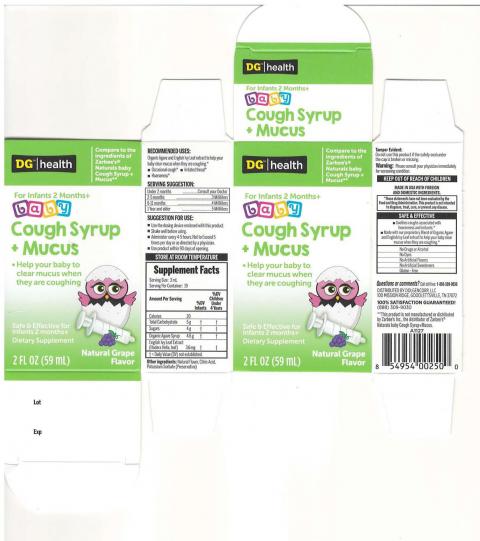 Product packaging label DG&trade;/health NATURALS baby Cough Syrup + Mucus 2FL OZ