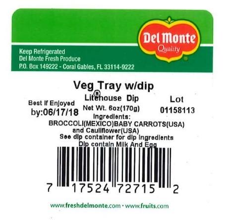 Label, Del Monte Vegetable Tray with Dip, 6 oz.