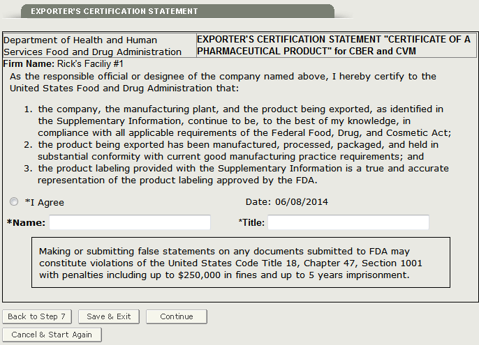 Figure 26 Exporters Certification Statement